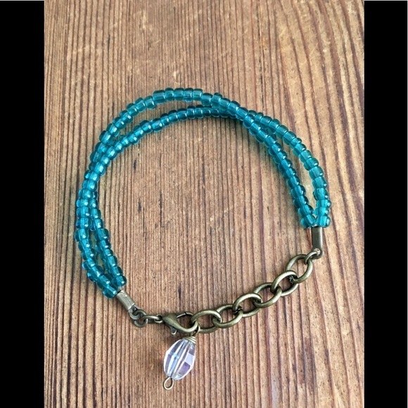 Ladies Blue Recycled Glass Beaded double Strand Bracelet/Ladies Beaded Bracelet - Picture 3 of 5